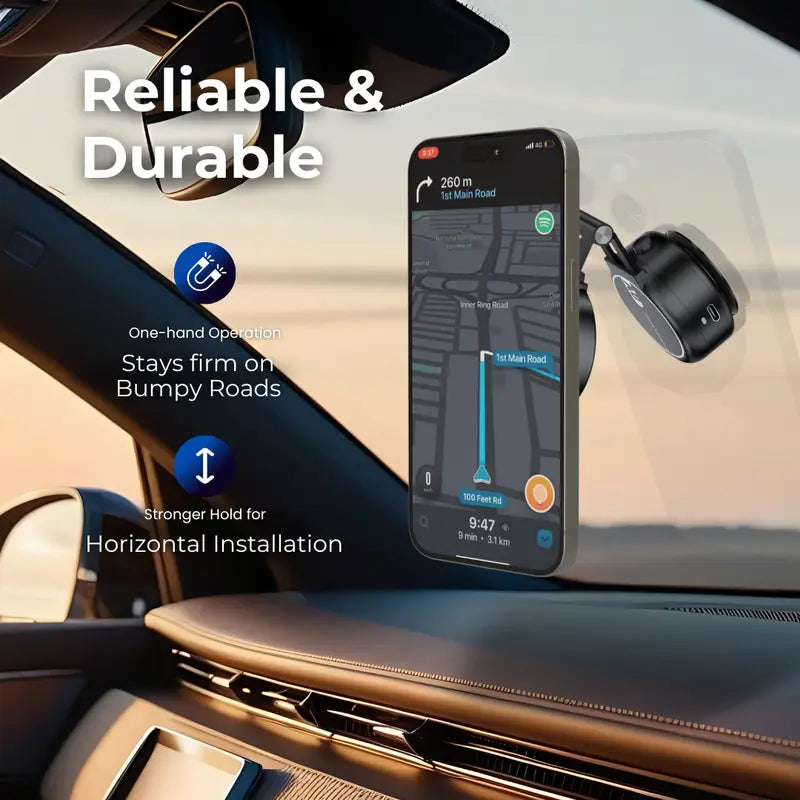 Adjustable 360°Vacuum Magnetic Phone Holder, Suction Cup Phone Mount for Magsafe, Car Gym Makeup Mirror Mount Strong Grip, Compatible for with a Metal Ring (included) for All Smartphones