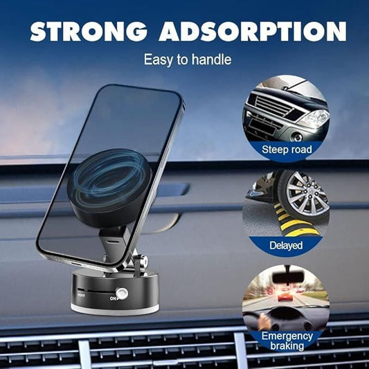 Adjustable 360°Vacuum Magnetic Phone Holder, Suction Cup Phone Mount for Magsafe, Car Gym Makeup Mirror Mount Strong Grip, Compatible for with a Metal Ring (included) for All Smartphones