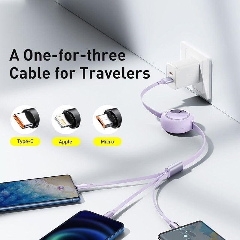 3a in 1 USB Retractable Data Cable– Fast Charging | Universal Charger compatible with iPhone, Type-C & Micro USB 🔌 Mobile Accessories / Charging Cable / Fast Charging Wire