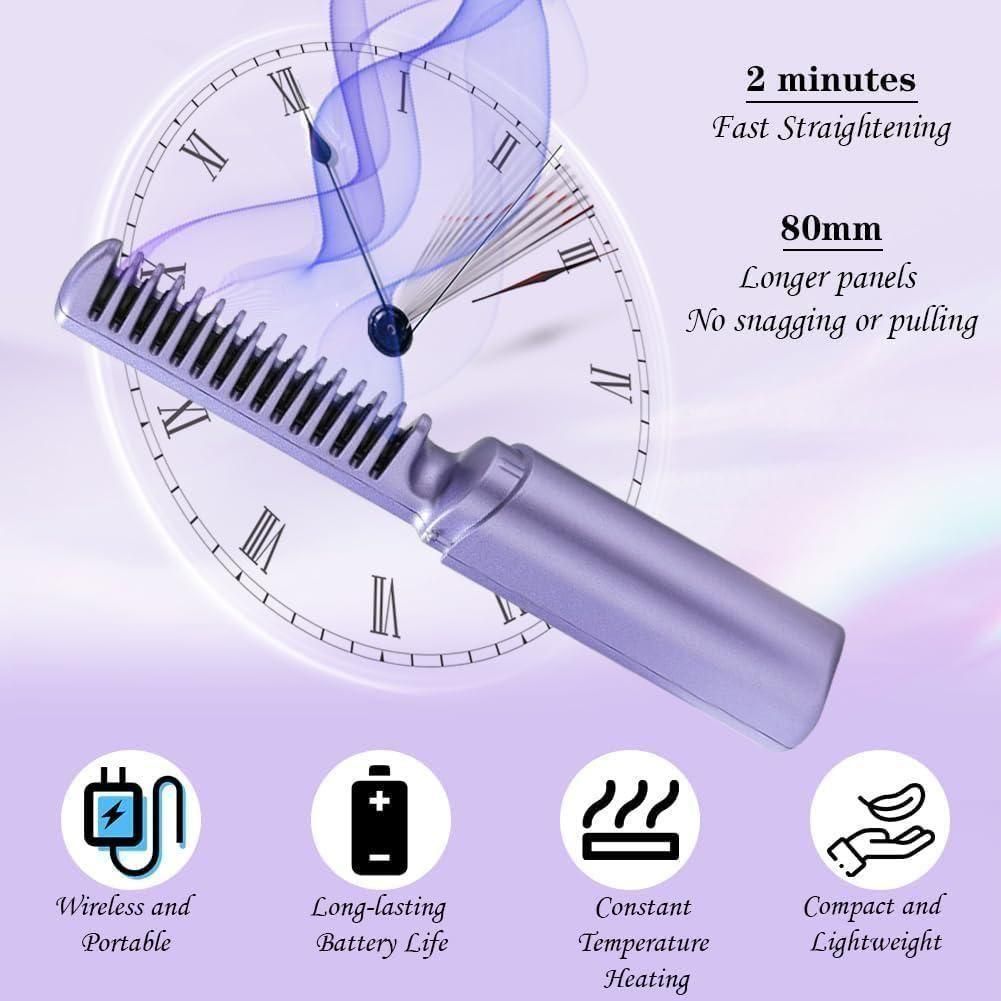 Wireless Mini Cordless Portable Usb Hot Smoothing Comb Heating Dual-purpose Curler Hair Straightener Brush