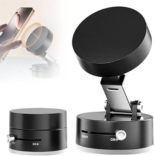 Adjustable 360°Vacuum Magnetic Phone Holder, Suction Cup Phone Mount for Magsafe, Car Gym Makeup Mirror Mount Strong Grip, Compatible for with a Metal Ring (included) for All Smartphones