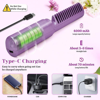 Wireless Mini Cordless Portable Usb Hot Smoothing Comb Heating Dual-purpose Curler Hair Straightener Brush