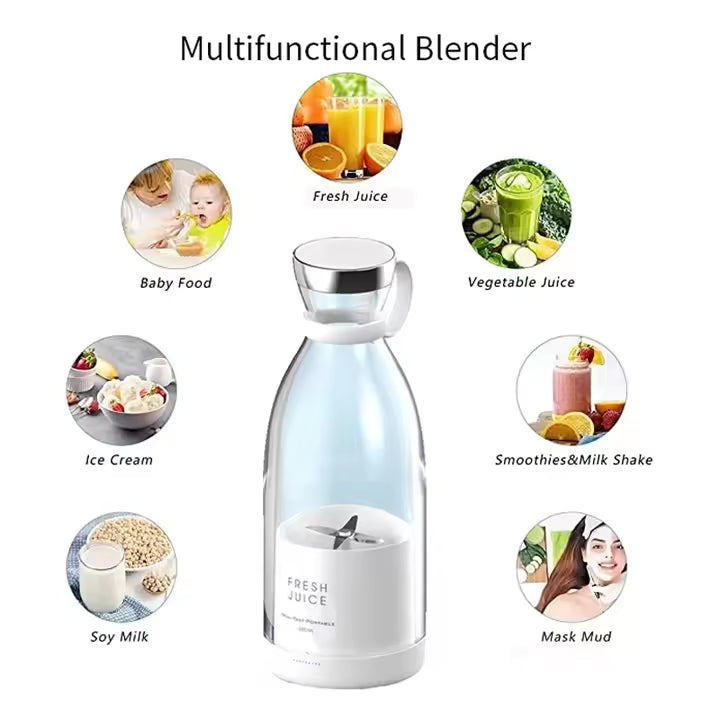 Travel USB Portable Mini Juicer Bottle – Rechargeable Travel Blender for Shakes & Juices