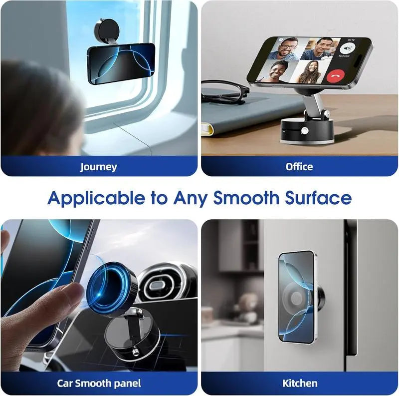 Adjustable 360°Vacuum Magnetic Phone Holder, Suction Cup Phone Mount for Magsafe, Car Gym Makeup Mirror Mount Strong Grip, Compatible for with a Metal Ring (included) for All Smartphones